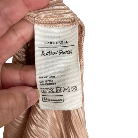 & Other Stories Pink Metallic Micro Pleated Spaghetti Strap Slip Dress - Picture 5 of 8